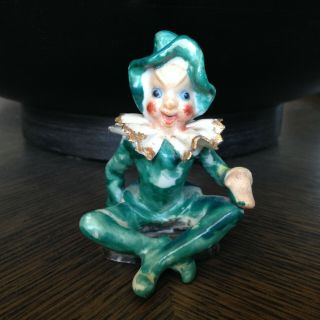 Vintage Leprechaun Jester Pixie Elf Gnome Ceramic Figurine W Gold Accents,  Japan