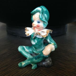 Vintage Leprechaun Jester Pixie Elf Gnome Ceramic Figurine w Gold Accents,  Japan 2