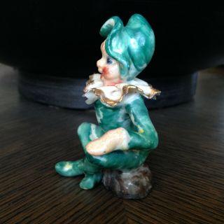 Vintage Leprechaun Jester Pixie Elf Gnome Ceramic Figurine w Gold Accents,  Japan 3