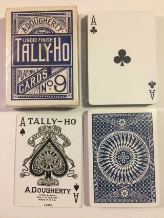 Vintage 1989 A Dougherty Tally - Ho Linoid Finish No 9 Blue Poker Playing Cards