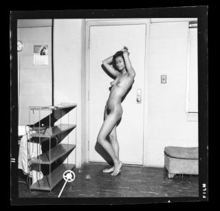 1950 Vintage Nude Negative/photo Firm Breasts Perky Nips Hairy Black Ebony Pinup