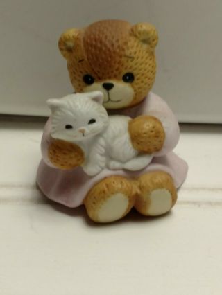 Vintage - 1985 - Enesco - Lucy And Me Bear - Little Girl Sitting With White Kitten - Hl