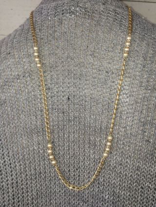 Vintage Christian Dior Germany Goldtone Chain Link Faux Pearl Necklace Long