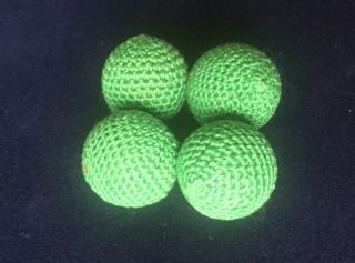 Vintage Magic Trick Apparatus 4 Green Crocheted Balls 1 1/4 Inch Fr Cups & Balls