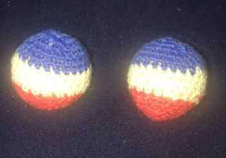 Vintage Magic Trick Apparatus 2 Patriotic Chop Cup Crocheted Balls 1 1/4 Inch