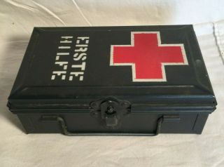 1950s 60s WEST GERMAN Cold War era AT&T ERSTE HILFE First Aid metal box PAC KIT 2