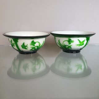 Large Chinese Antique Qing / Republic Peking Glass Butterflies Bowls