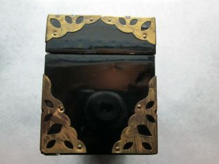 Vintage Black Lacquered Chinese Playing Card Box Metal Inlay Dragon 3