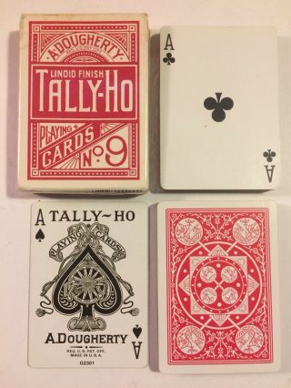 Vintage 1985 A Dougherty Tally - Ho Linoid Finish No 9 Red Poker Playing Cards