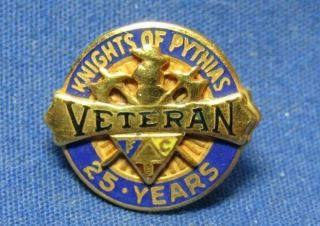 Vintage 10k Gold Knights Of Pythias 25 Year Veteran Fraternal Organization Pin