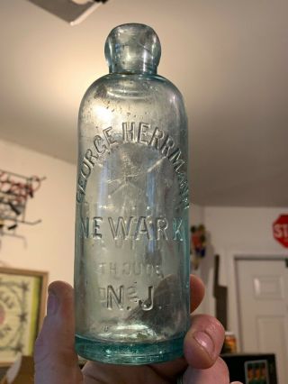 Vintage George Herrmann Newark Jersey Glass Hutchinson Bottle