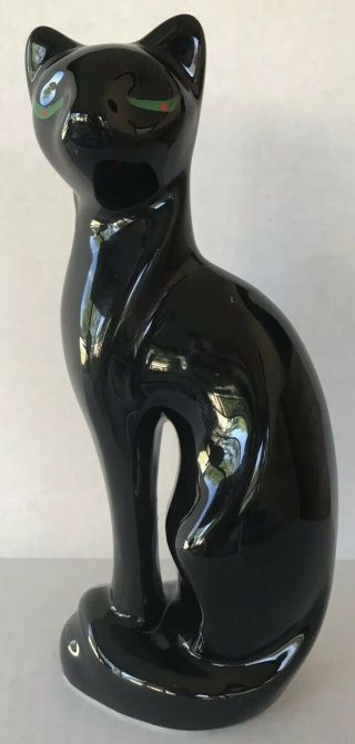 Mcm Black Cat Statue Porcelain Vintage Art Mark Mid Century Cat Figure 11”