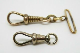 Antique Victorian Rolled Gold / Brass Dog Clips From Albert Chain Double Pioneer