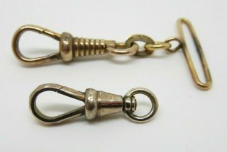 Antique Victorian Rolled Gold / Brass Dog Clips From Albert Chain Double Pioneer 2