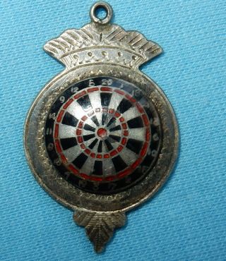 Stunning Vintage Sterling Silver & Enamel - Darts - Pocket Watch Fob Medal