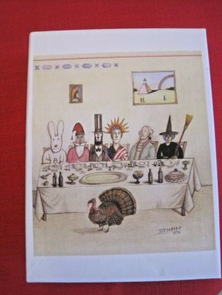 Vtg Box Of 7 1976 Saul Steinberg Happy Holidays Cards Yorker Drawing Rare