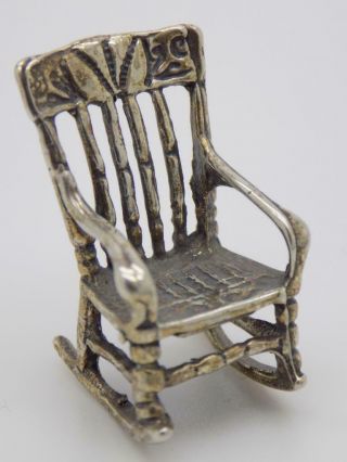 Vintage Solid Silver Italian Made Dollhouse Rocking Chair Miniature Stamped