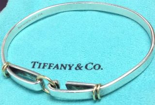 Tiffany & Co.  Sterling Silver & 18k Yellow Bangle Bracelet With Pouch (e44)