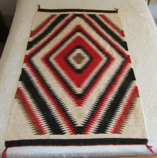 Vntg Hand Woven Wool Mexican Saltillo Rug Diamond Pattern 35 " X 53 " 4.  56 Lbs.