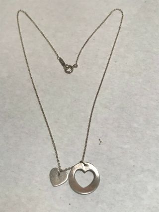 Vintage Tiffany Marked Necklace 2 Hearts Sterling Silver Marked Tiffany Co.  925