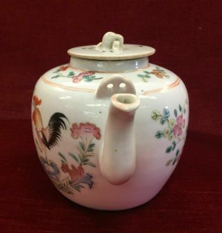 18TH C ANTIQUE CHINESE EXPORT FAMILLE ROSE ROOSTER PORCELAIN TEAPOT WAX SEAL 2