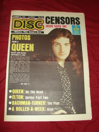 Queen John Deacon Disc Mag.  Cover 21 Dec 1974 Elton Mike Oldfield Sparks