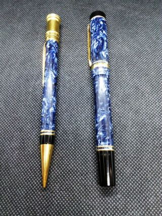 Parker Duofold Mk I Blue Marble Rollerball Pen & Pencil
