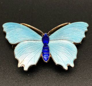 Stunning Ja&s Atkins Sterling Silver Gilt Guilloche Enamel Butterfly Brooch