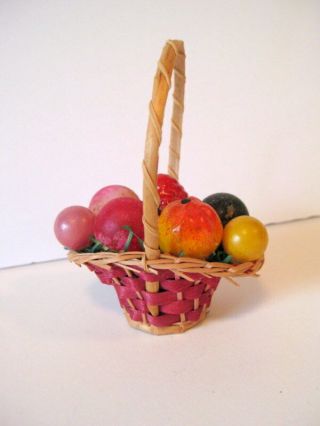 Wicker Basket With Glass Fruit,  Exquisite Vintage German Christmas Ornament