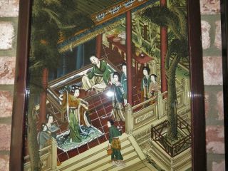 Antique Chinese Multi Figure Portrait Scene Reverse Glass Painting 3