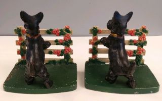 Vintage Scottish Terrier Scottie Scotty Dogs on Fence Cast Iron Bookends 2
