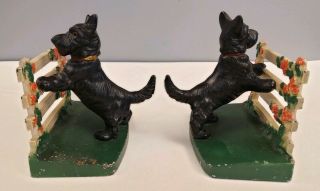 Vintage Scottish Terrier Scottie Scotty Dogs on Fence Cast Iron Bookends 3