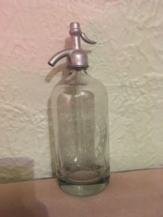 1930 Glass Soda Siphon Seltzer Bottle Tritschler Bros B.  Nierenberg Philadelphia
