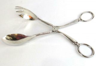 Salad Serving Tongs Vintage E.  R.  Zinc Scissor Style Silver Plated Made In Italy