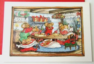 Vintage Christmas Card Cute Mouse Mom And Mice Kids Baking Cookies Hallmark
