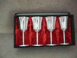 A Wonderful Set Of Four Silver Plated Goblets In Presentation Box