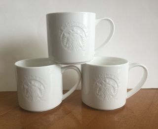 Set Of 3 Starbucks White Embossed Coffee Mug 2012 With Tags Nwt