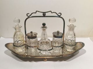 Antique Silver Plate Cut Glass 7 Pc.  Castor Set (james Deakin & Sons) Sheffield