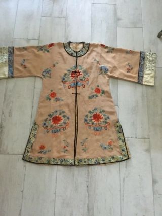 Antique Chinese Silk Embroidered Ladies Jacket Coat Robe