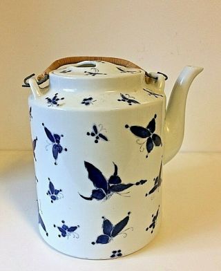 Antique Chinese Porcelain Painted Butterflies Tea Pot Signed