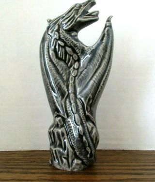 Medieval Gothic Dragon Dark Grey Creepy Ceramic Figurine 6 " Tall