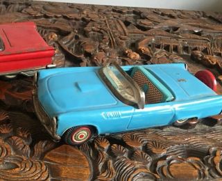 Vintage 50s Bandai Japan Blue Ford Thunderbird Tin Toy Friction Convertible Car