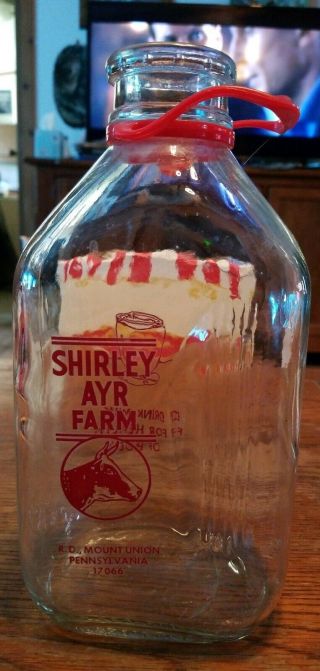 Shirley Ayr Farm Half Gallon Milk Bottle Mount Union,  Pa.