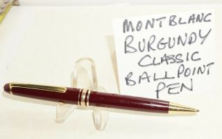 Mont Blanc Classique Burgundy Color Ball Point Pen Black & Gold Trim