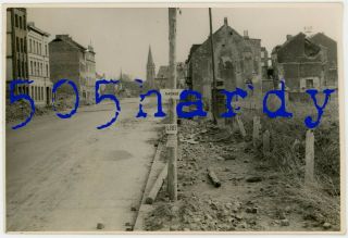 Wwii Us Gi Photo - Great View Looking Into War Torn Aachen Germany From Sign 1