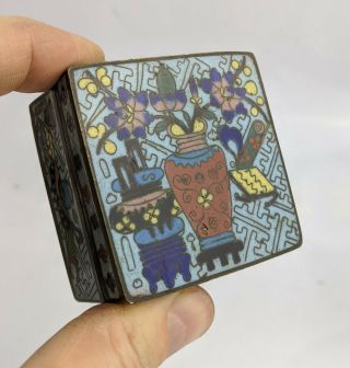 Chinese Antique 19th Century Cloisonne Scholars Paste Box - Precious Objects Qing