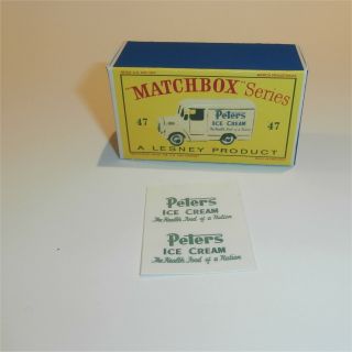 Matchbox Lesney 47 A Trojan Peters Ice Cream Van Empty Box & Decals Code 3