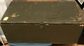 Vintage Wood Foot Locker Military Us Army Trunk Chest Wwii
