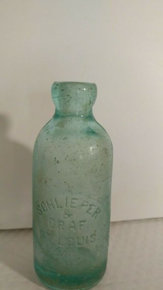 Early Hutchinson Blob Soda Bottle Schlieper & Graf St Louis Mo Case Wear As Seen