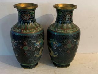 2 Antique 1800s Chinese Cloisonne Vases Match Pair Dragons Dragon Vase China